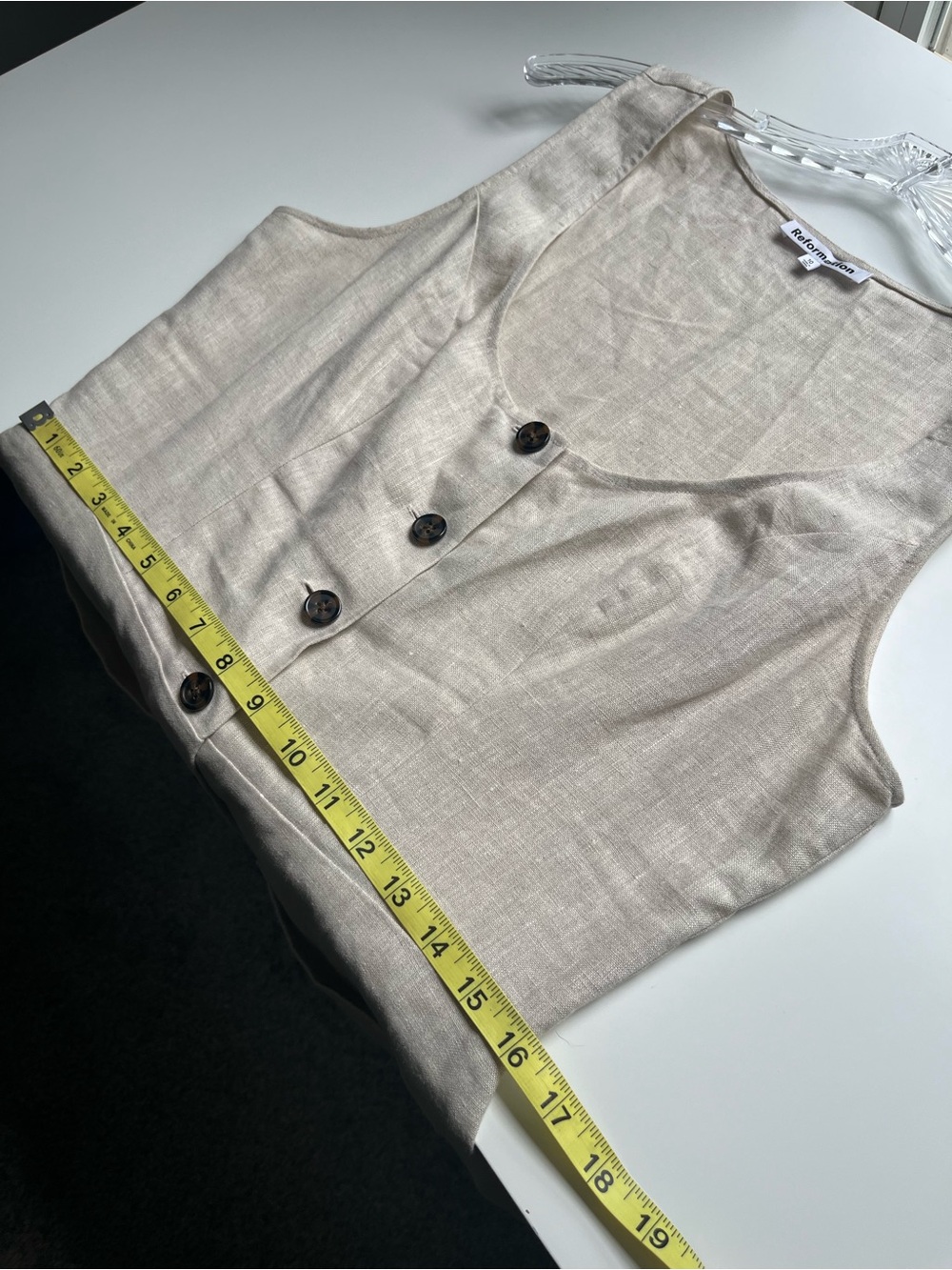 Reformation Jill Mini Dress 100% Linen Sleeveless Button Down 10 Beige - Picture 9 of 10